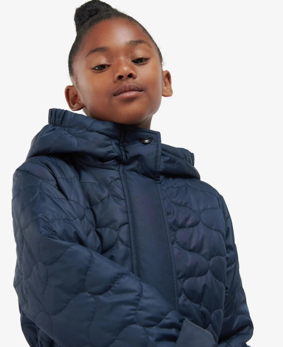 Barbour Girls Classic Navy Nahla Quilted Jacket | Water-Resistant Outerwear for Kids