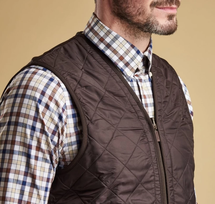 Barbour Men's Dark Brown Polarquilt Waistcoat with Zip-In Liner