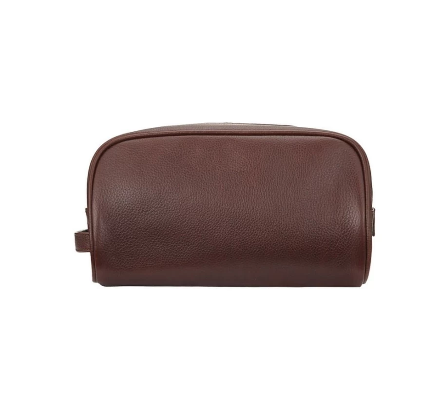 Barbour Men's Dark Brown Leather Wash Bag - Premium Travel Toiletry Pouch