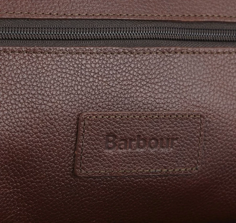 Barbour Men's Dark Brown Leather Wash Bag - Premium Travel Toiletry Pouch
