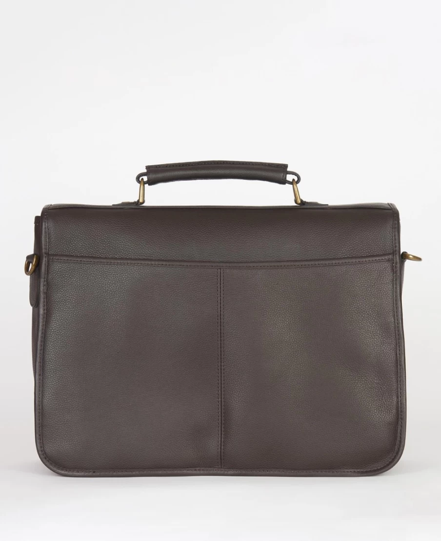 Barbour Men's Chocolate Leather Briefcase - Classic Genuine Leather Business Bag
