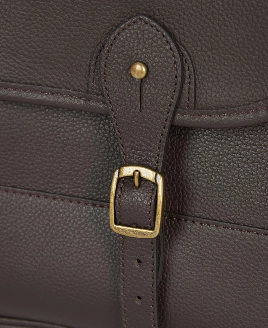 Barbour Men's Chocolate Leather Briefcase - Classic Genuine Leather Business Bag