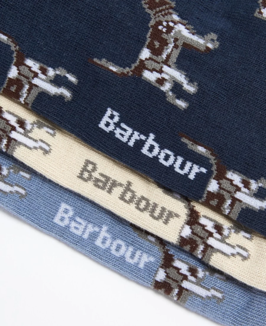 Barbour Mens Navy Cream Blue Pointer Dog Pattern Socks Gift Set for Men