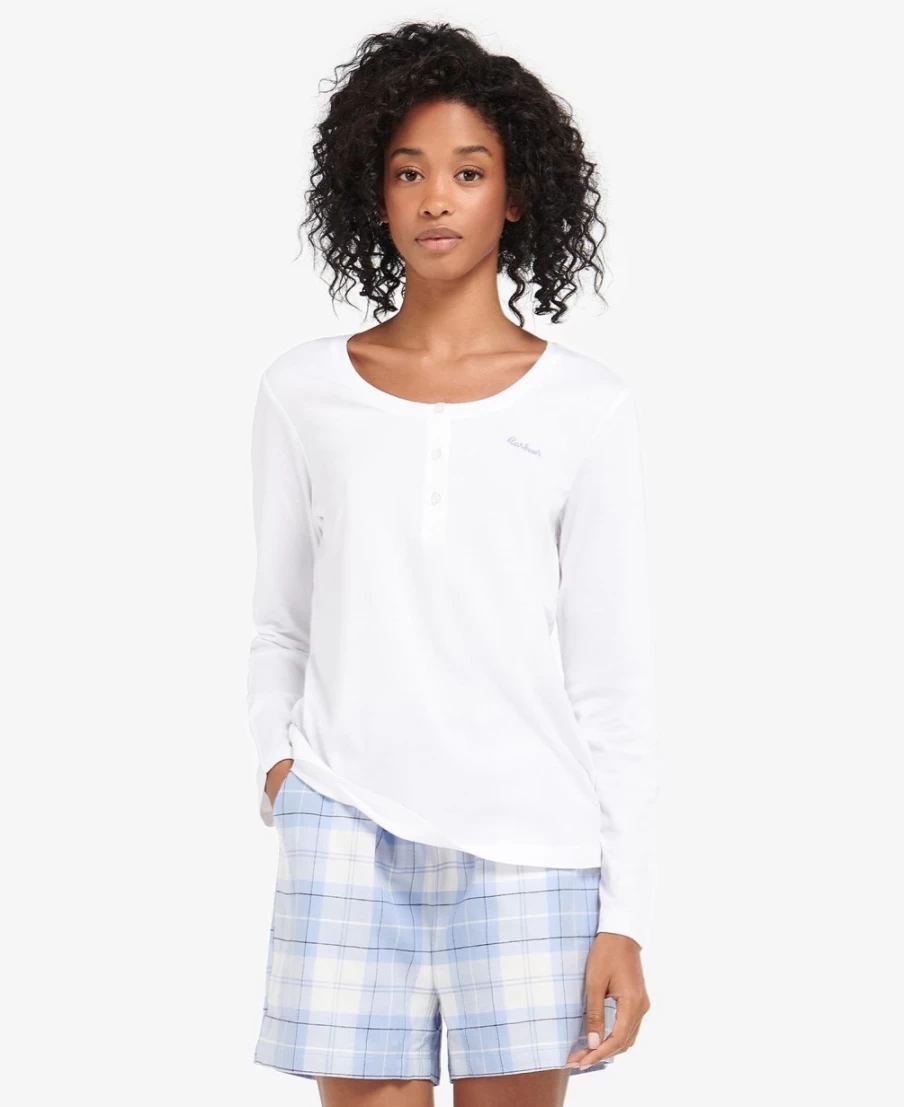 Barbour Women's Etta Henley Pajama Set in Light Grey Marl - Cozy Sleepwear