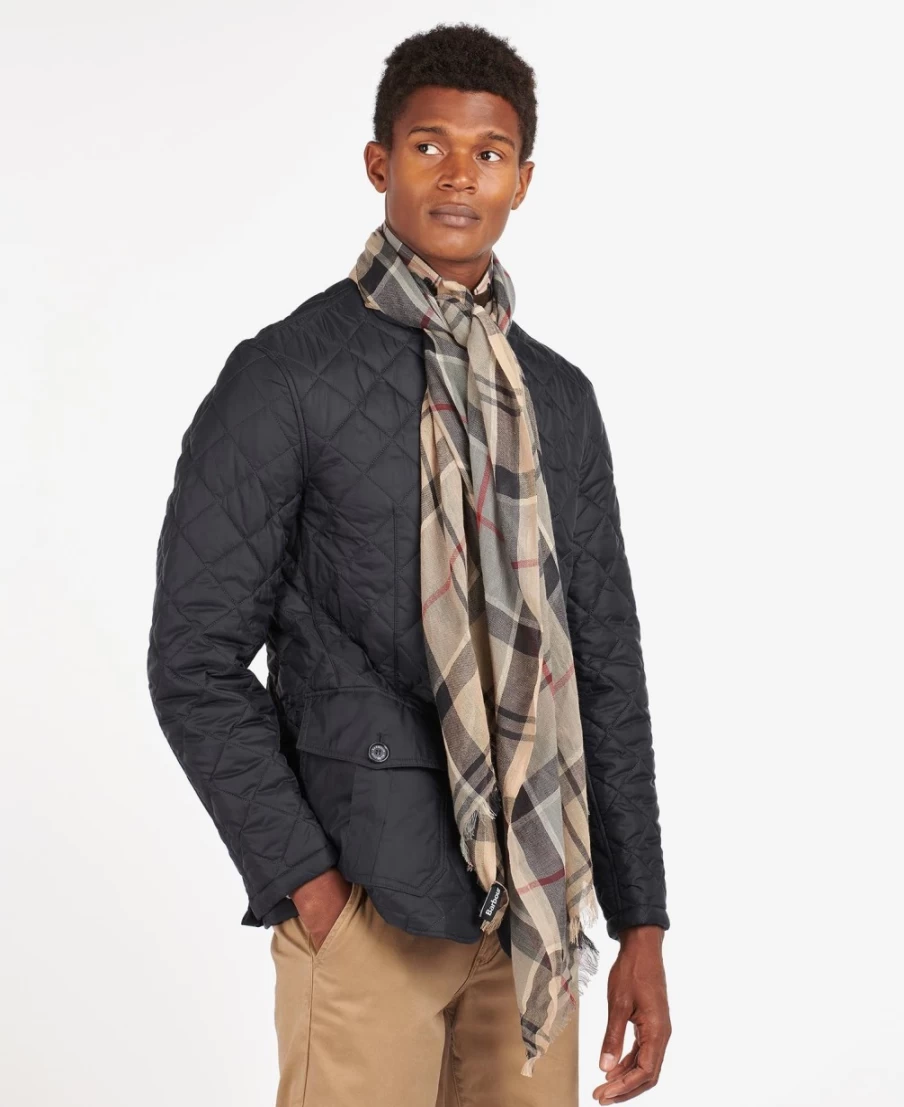 Barbour Men's Stone Dress Tartan Welton Scarf - Classic Plaid Winter Accessory