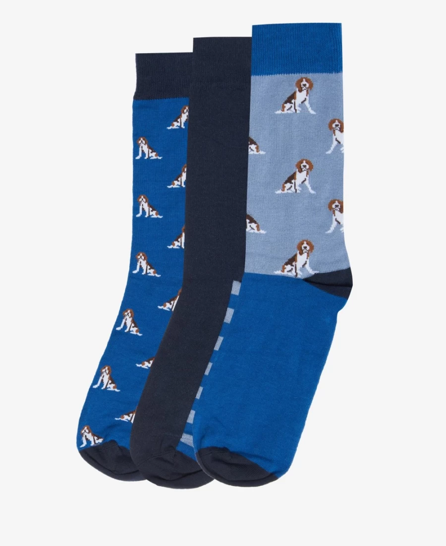 Barbour Men's Blue Beagle Dog Print Socks Set - Classic Houndstooth Design