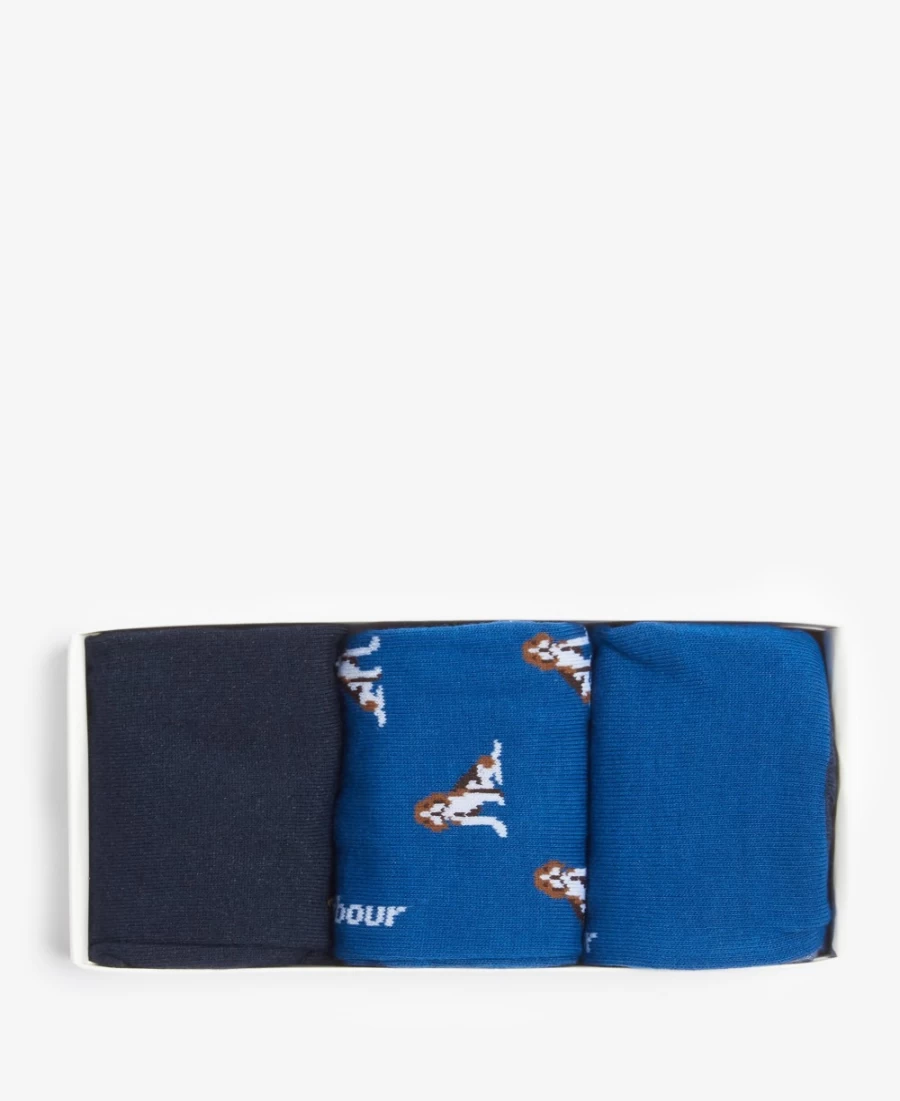 Barbour Men's Blue Beagle Dog Print Socks Set - Classic Houndstooth Design