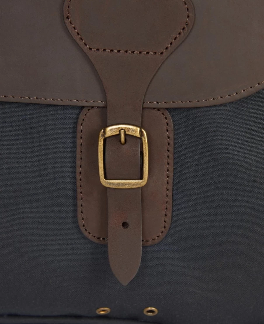 Barbour Mens Navy Waxed Leather Briefcase - Classic Water-Resistant Business Bag