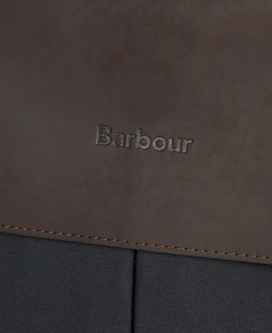 Barbour Mens Navy Waxed Leather Briefcase - Classic Water-Resistant Business Bag