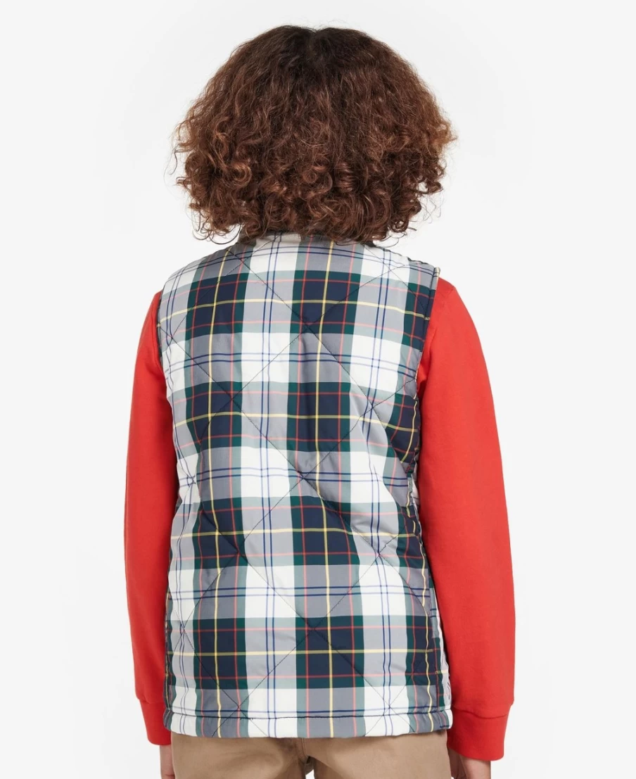 Barbour Boys Finnar Gilet in Summer Ivy Tartan - Lightweight Quilted Vest for Kids