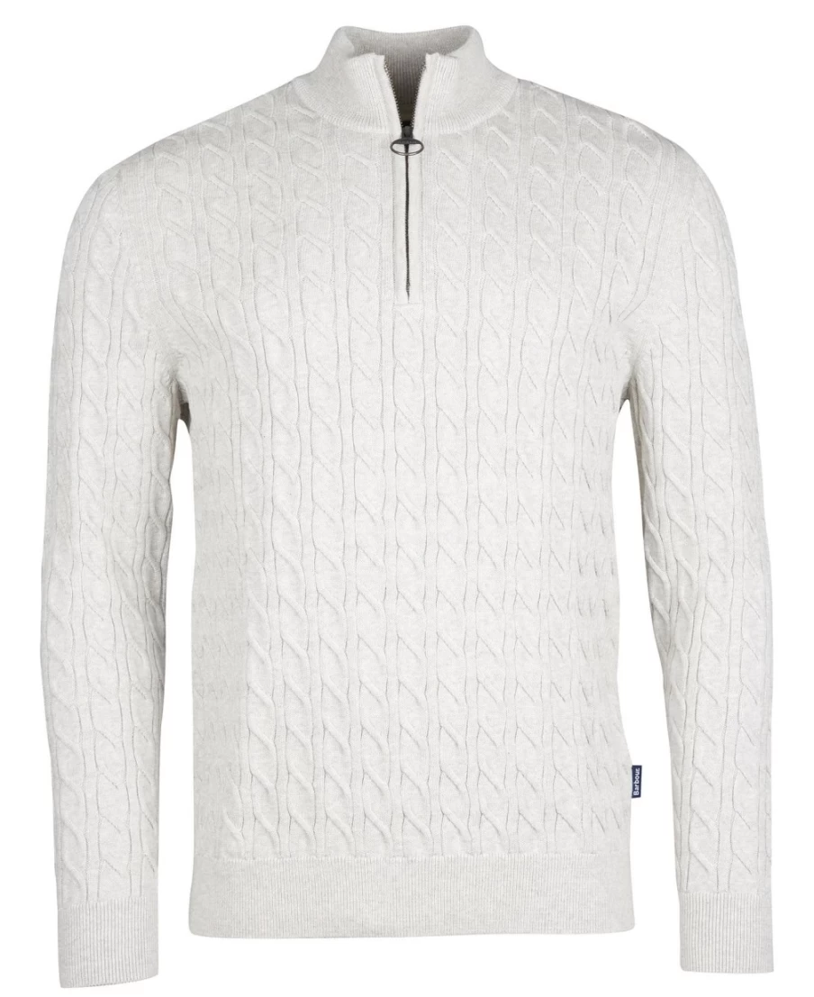 Barbour Men's Light Moss Cable Knit Half Zip Sweater