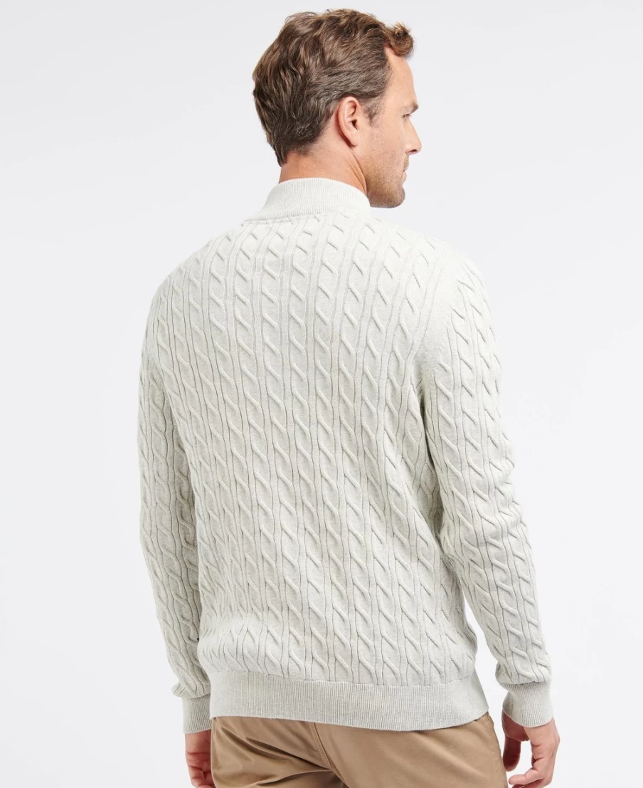 Barbour Men's Light Moss Cable Knit Half Zip Sweater