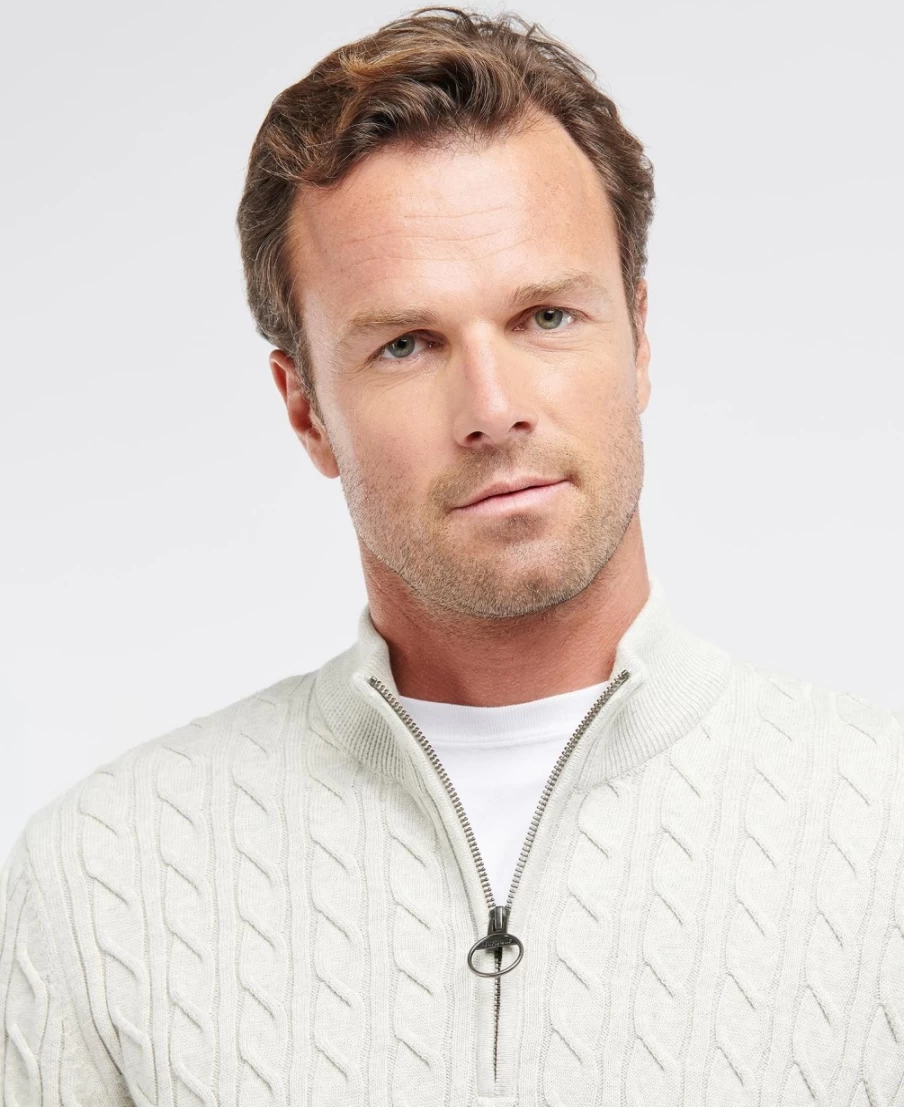 Barbour Men's Light Moss Cable Knit Half Zip Sweater