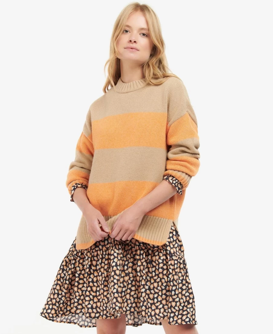 Barbour Women's Ezili Knitted Jumper in Papaya Stripe Pattern