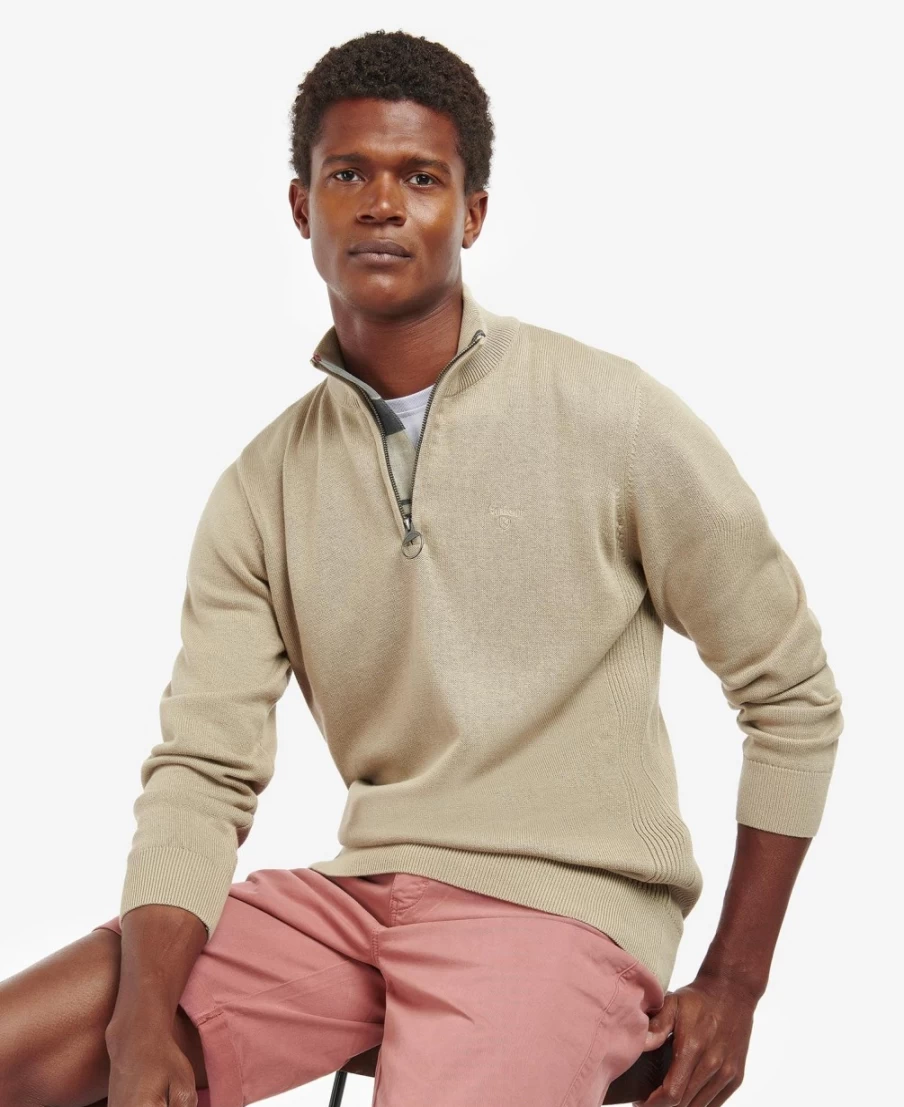 Barbour Men's Grey Marl Cotton Half Zip Sweater