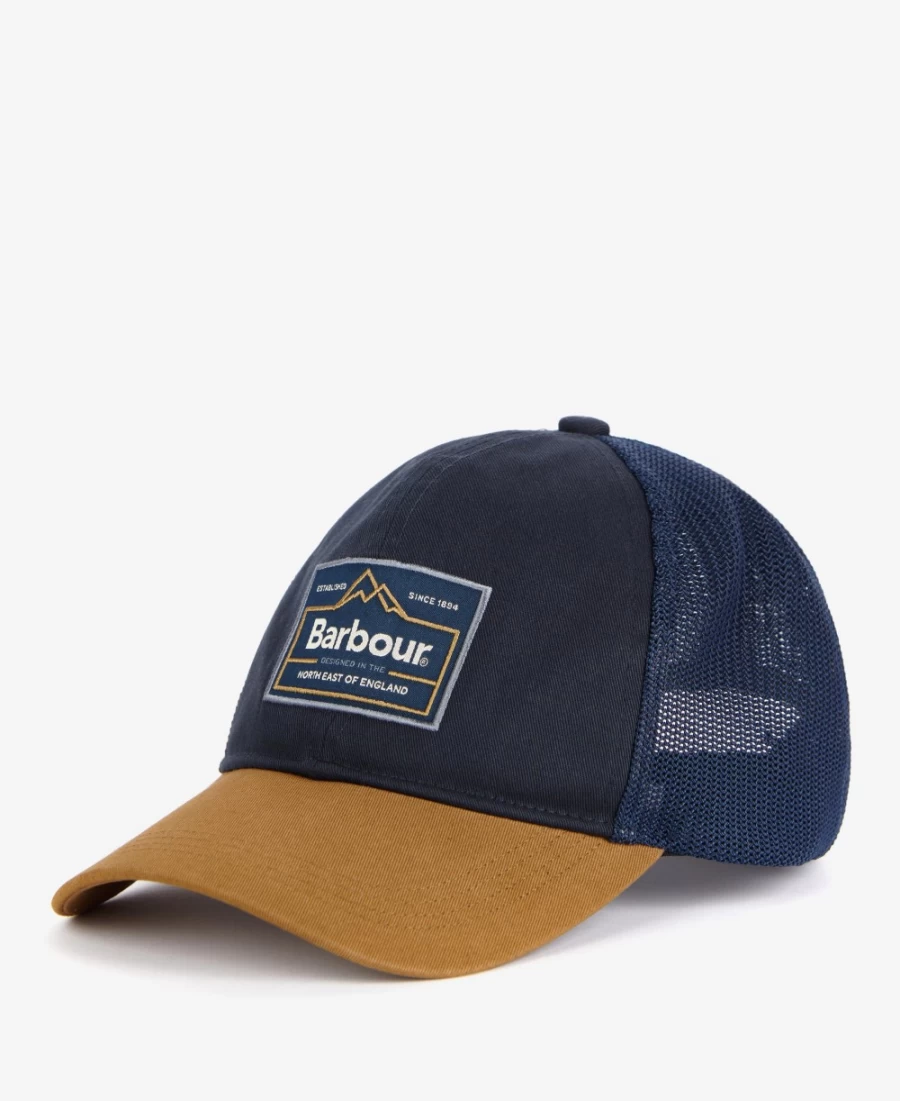 Barbour Mens Navy/Russet Bankside Trucker Cap - Classic Cotton Twill Hat