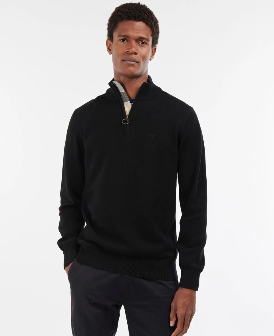 Barbour Men's Grey Marl Cotton Half Zip Sweater