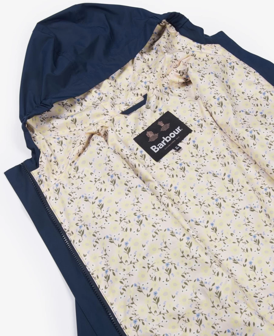 Barbour Girls Hama Showerproof Jacket in Navy/Ditsy Sunflower Waterproof Outerwear