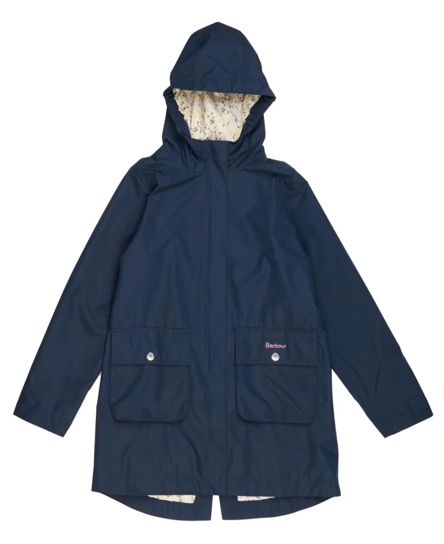 Barbour Girls Hama Showerproof Jacket in Navy/Ditsy Sunflower Waterproof Outerwear
