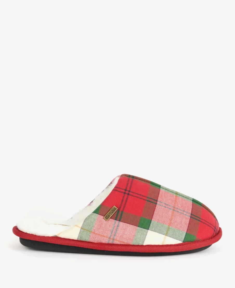 Barbour Men's Young Slippers in Berry Red Tartan - Classic Plaid Indoor/Outdoor Comfort