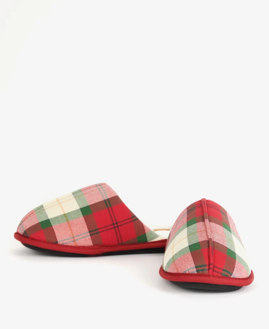Barbour Men's Young Slippers in Berry Red Tartan - Classic Plaid Indoor/Outdoor Comfort
