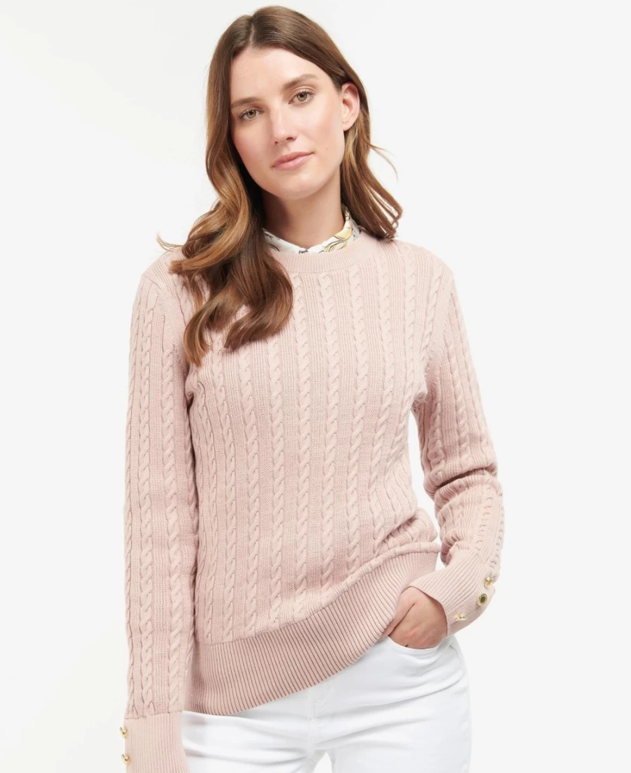 Barbour Women's Rose Dust Fieldrose Knitted Jumper - Soft Wool Blend Top