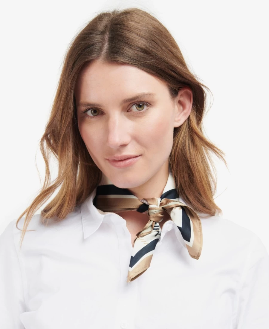 Barbour Womens Trench Navy Checked Square Scarf - Classic Plaid Winter Accessory
