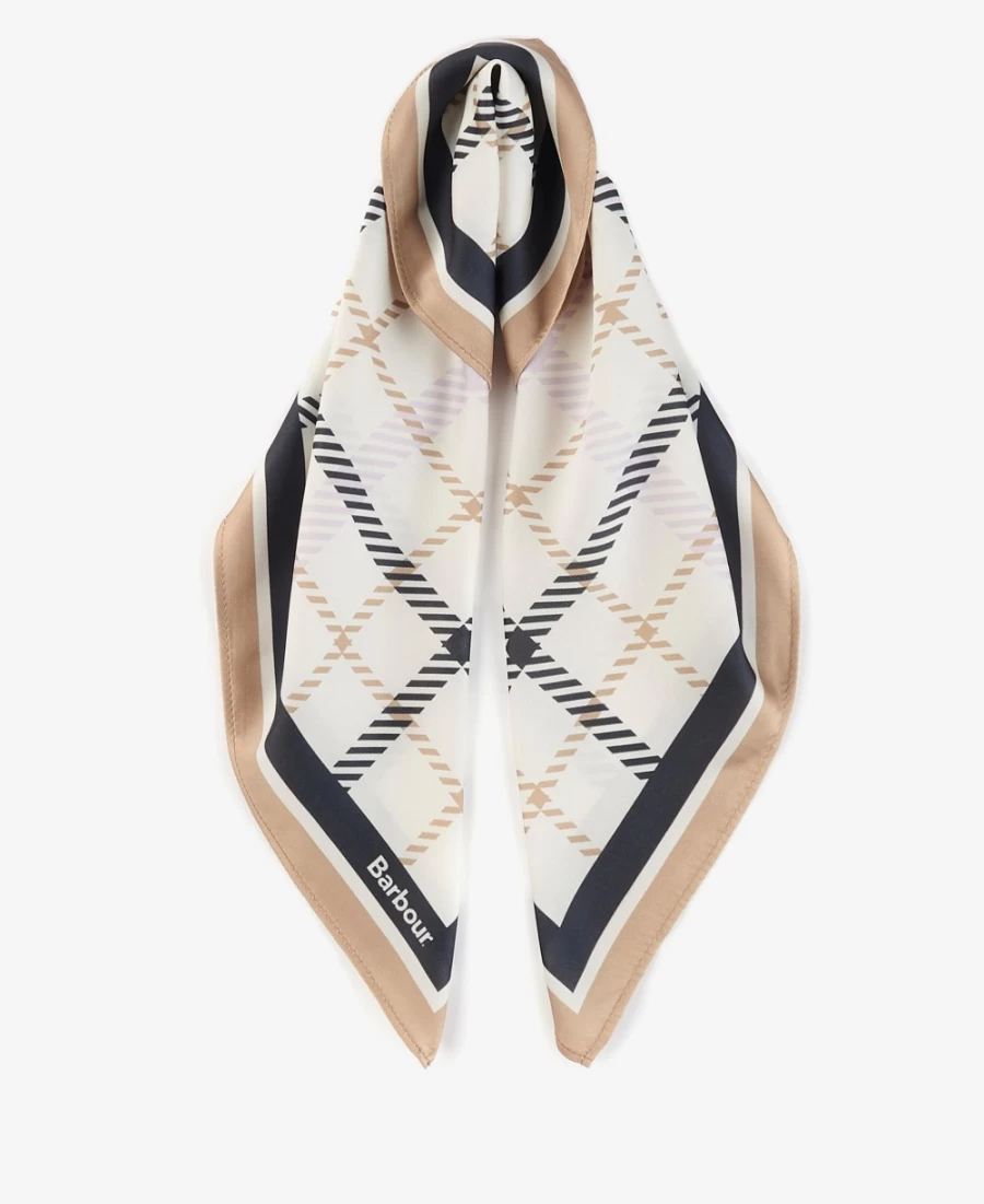 Barbour Womens Trench Navy Checked Square Scarf - Classic Plaid Winter Accessory
