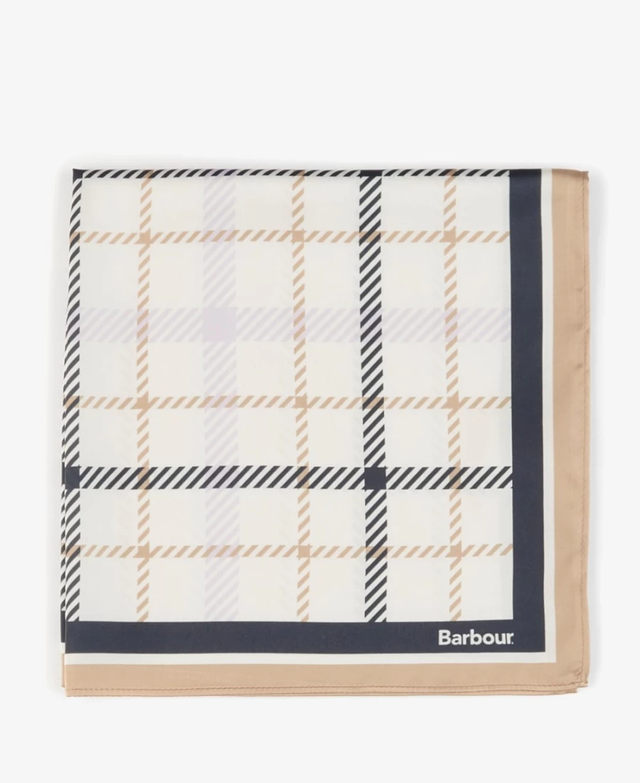 Barbour Womens Trench Navy Checked Square Scarf - Classic Plaid Winter Accessory