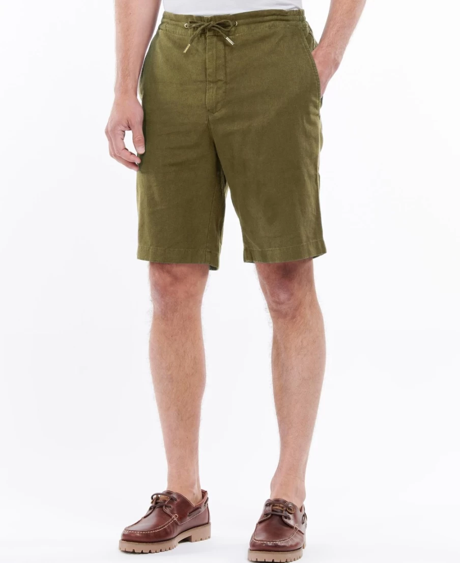 Barbour Men's Military Green Linen Cotton Mix Shorts