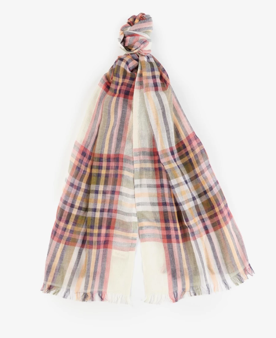 Barbour Womens Classic White Checked Scarf - Summer Lonnen Style Lightweight Fashion Accessory