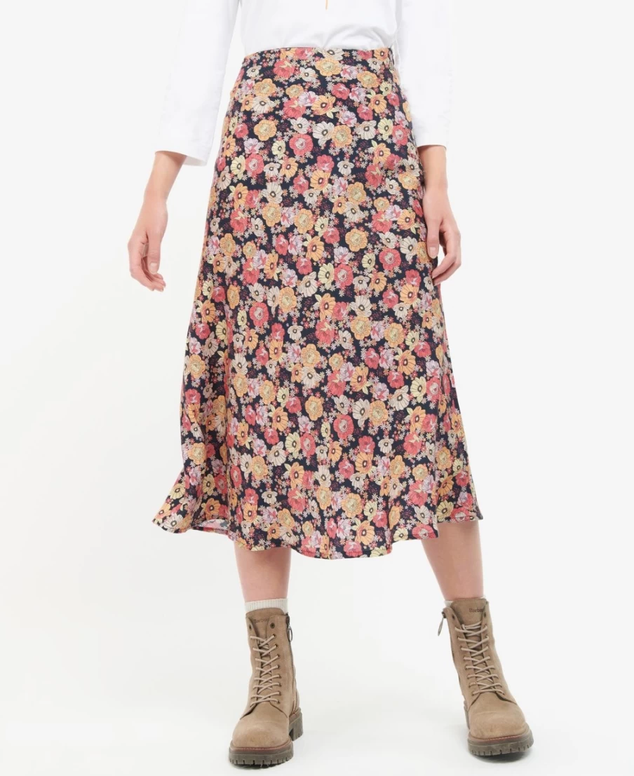 Barbour Women's Coraline Skirt in Navy Floral Print - Classic British Style