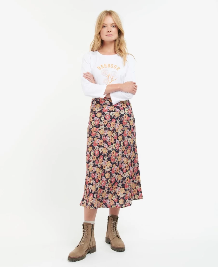 Barbour Women's Coraline Skirt in Navy Floral Print - Classic British Style