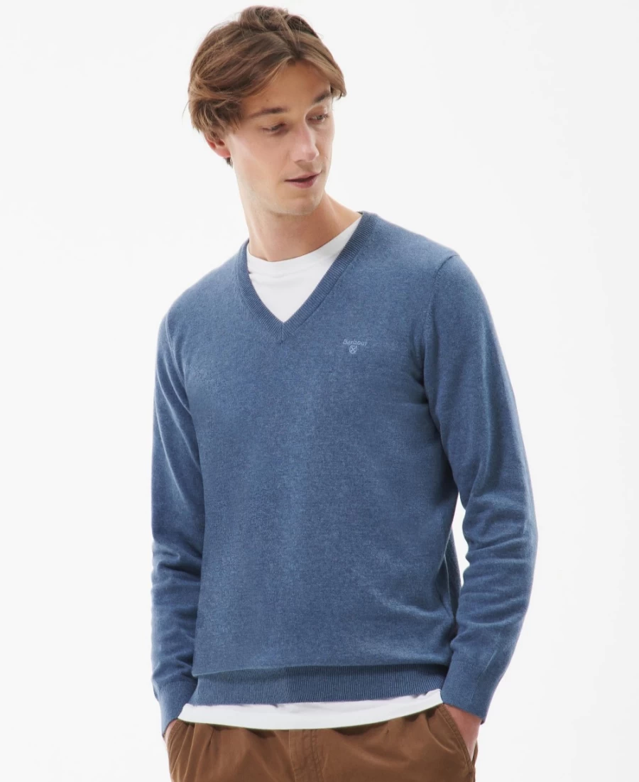 Barbour Men's Cobalight Marl Pima Cotton V-Neck Sweater
