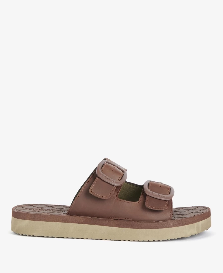 Barbour Men's Choco Pit Buckle Sliders - Classic Leather Sandals