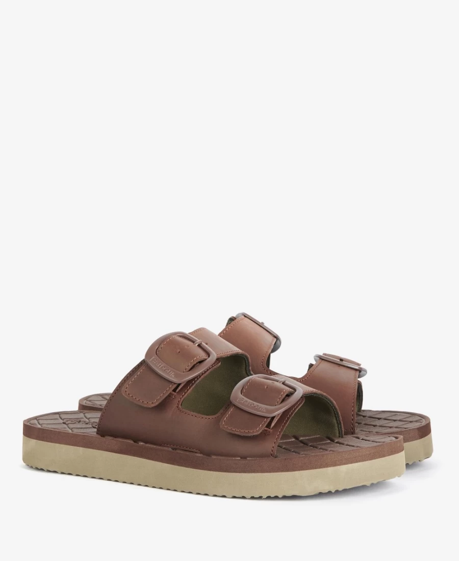 Barbour Men's Choco Pit Buckle Sliders - Classic Leather Sandals