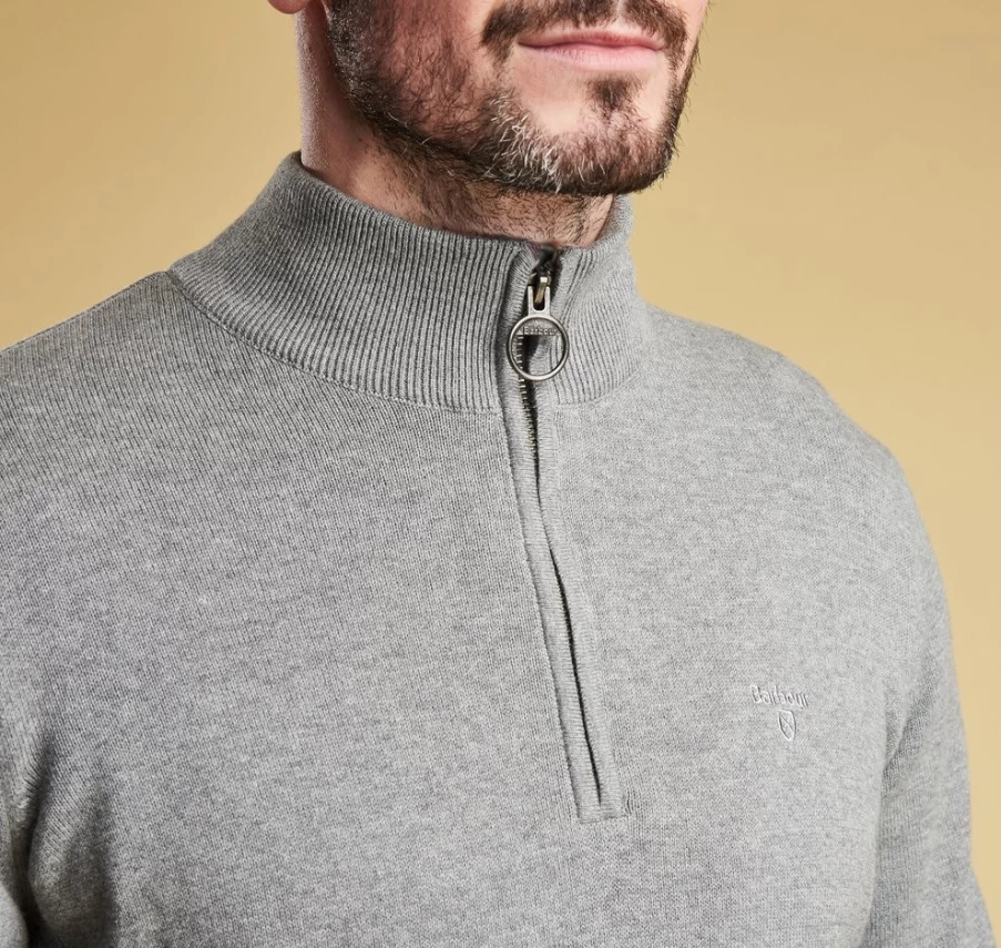 Barbour Men's Olive Marl Cotton Half Zip Sweater