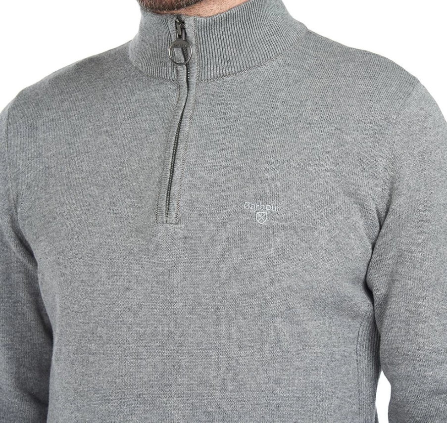 Barbour Men's Olive Marl Cotton Half Zip Sweater