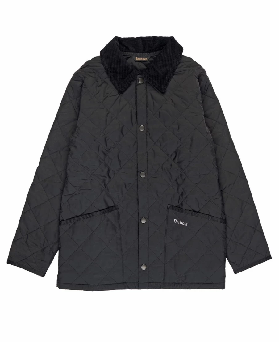 Barbour Boys' Liddesdale Quilted Jacket in Dark Olive/Red - Lightweight Water-Resistant Outerwear for Kids