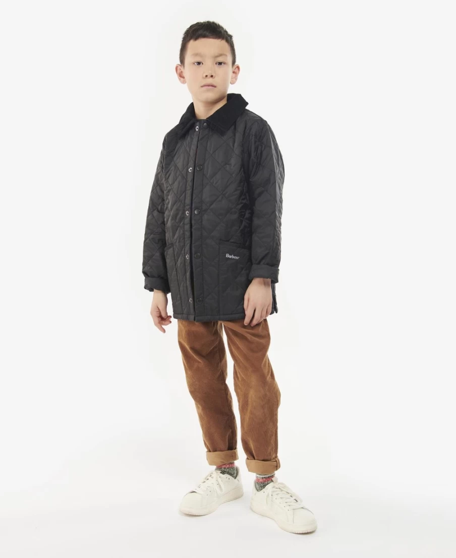 Barbour Boys' Liddesdale Quilted Jacket in Dark Olive/Red - Lightweight Water-Resistant Outerwear for Kids