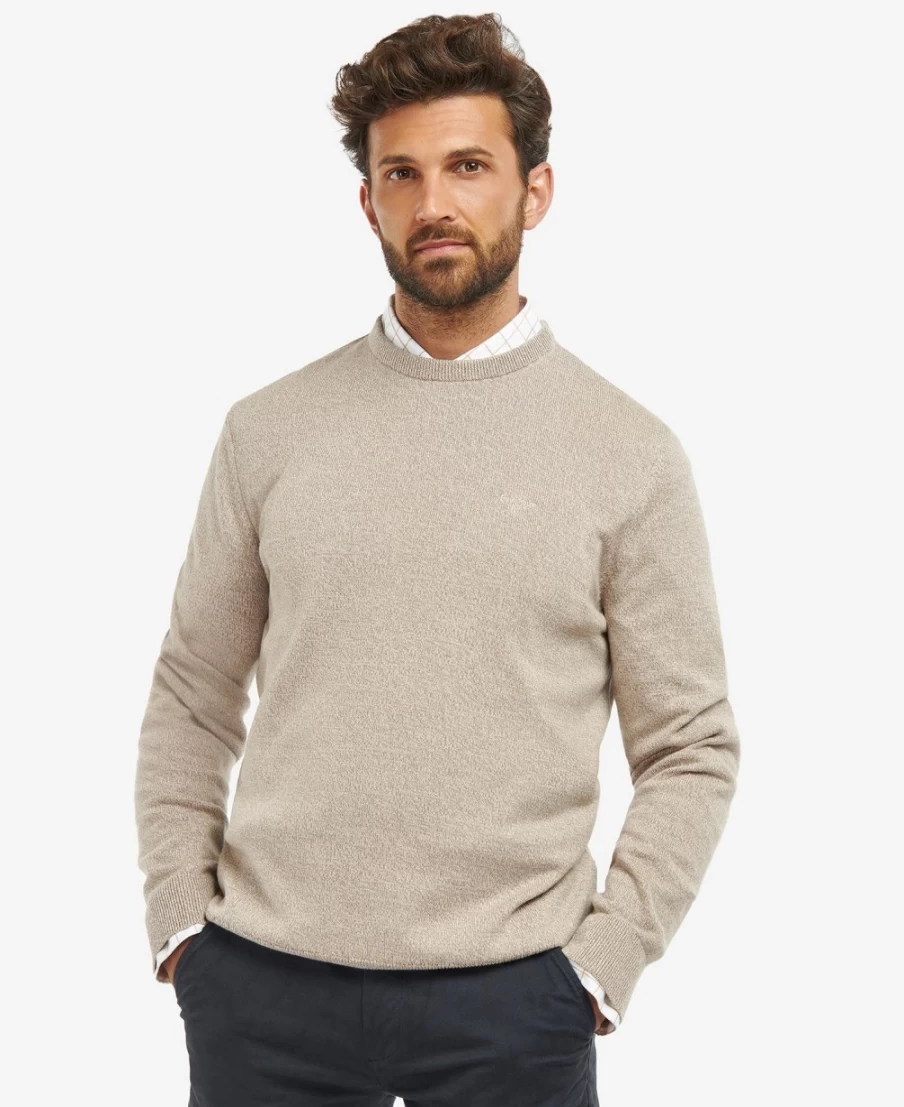 Barbour Men's Firle Knitted Crew Neck Jumper in Olive Marl