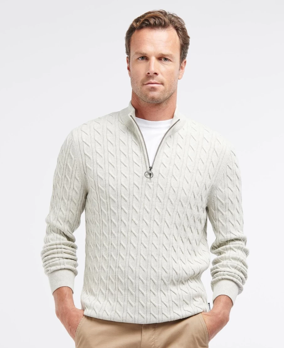 Barbour Men's Light Moss Cable Knit Half Zip Sweater