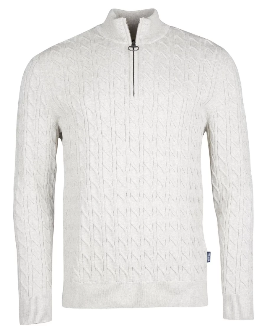 Barbour Men's Light Moss Cable Knit Half Zip Sweater