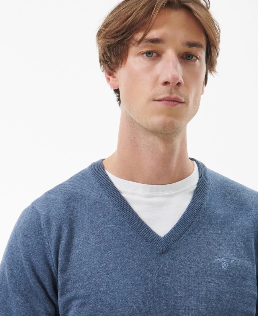 Barbour Men's Cobalight Marl Pima Cotton V-Neck Sweater