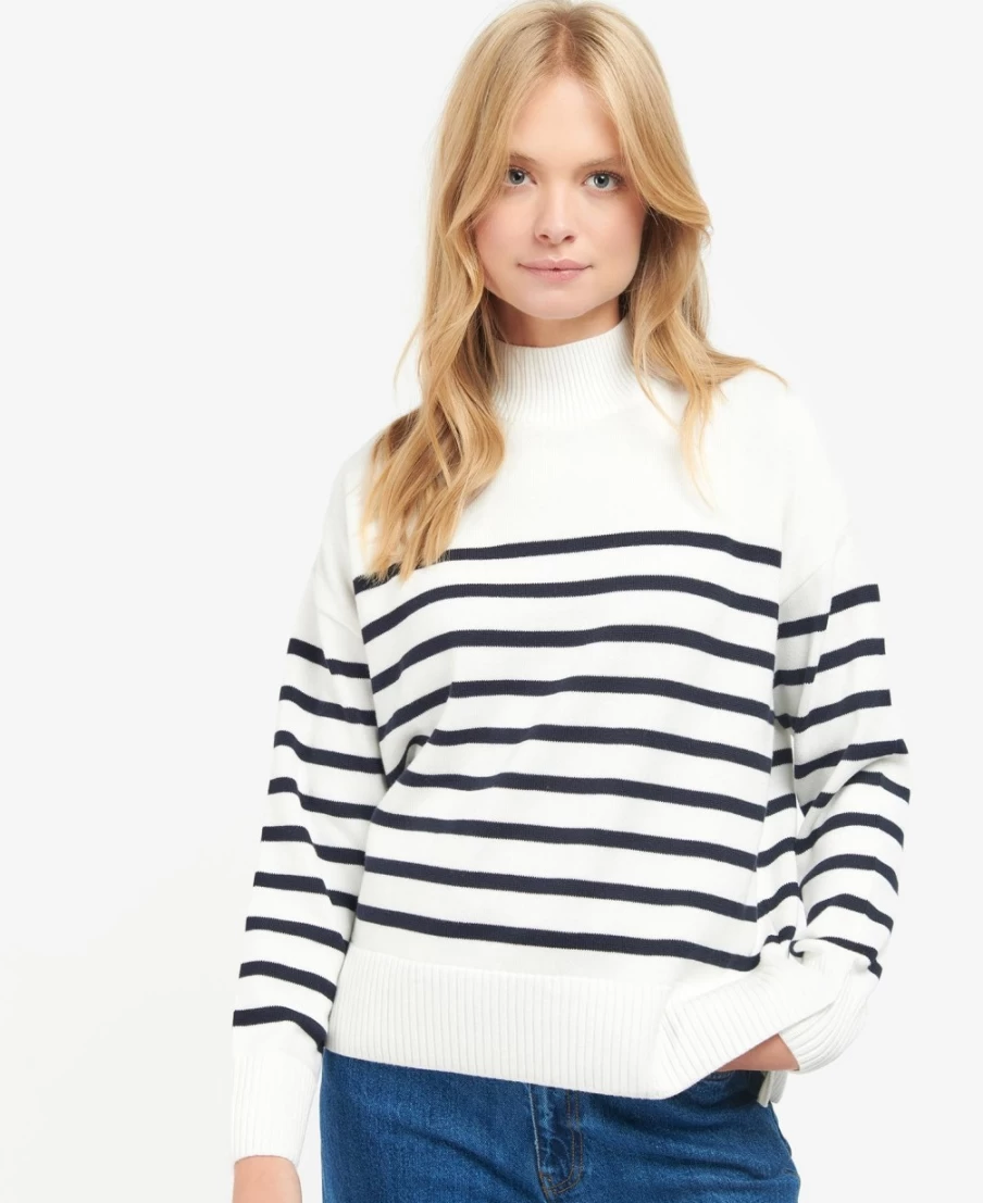 Barbour Women's Ecru Stripe Pearl Knitted Jumper