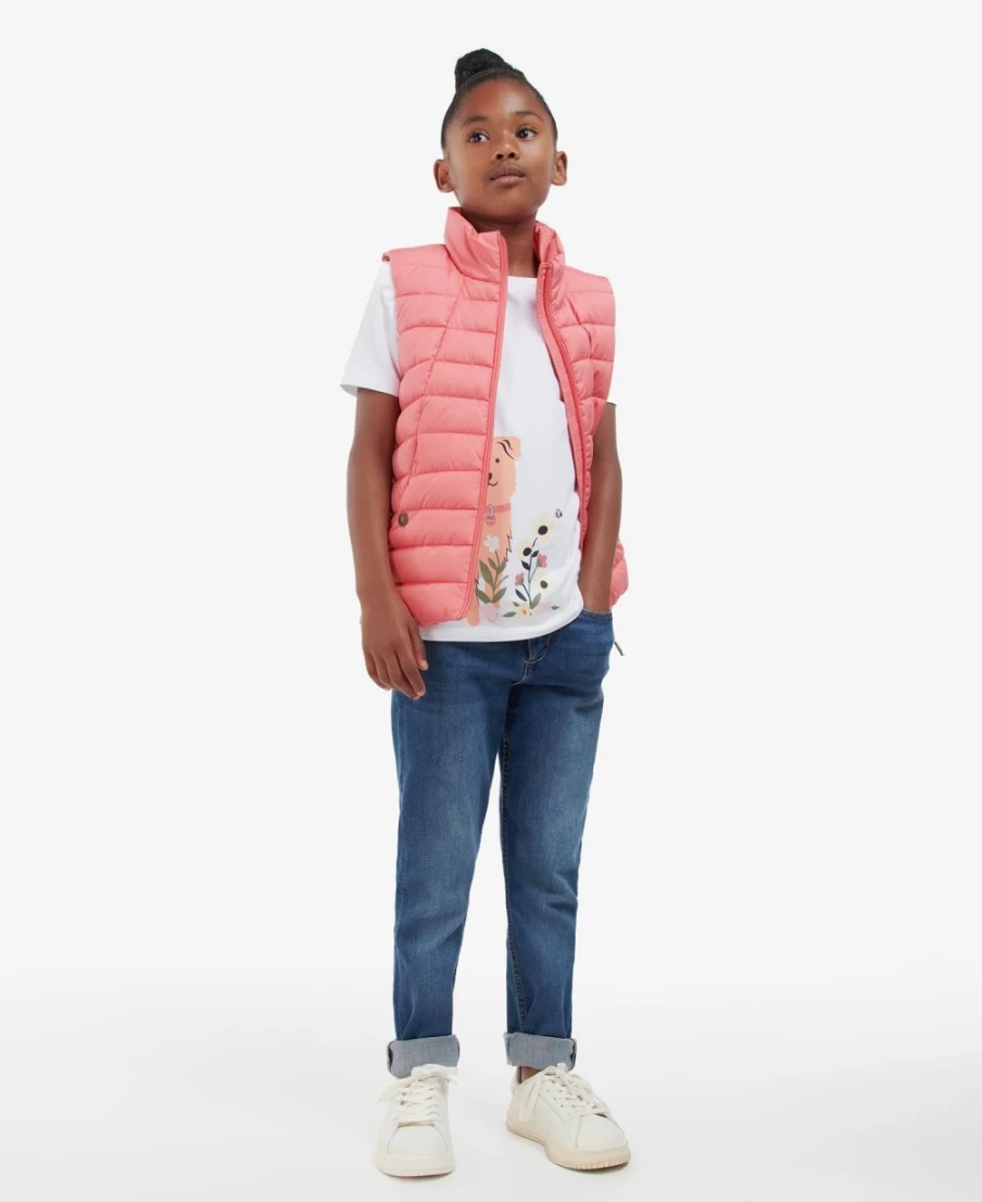 Barbour Girls Yara Gilet Navy/Navy Multi Dog Quilted Vest for Girls