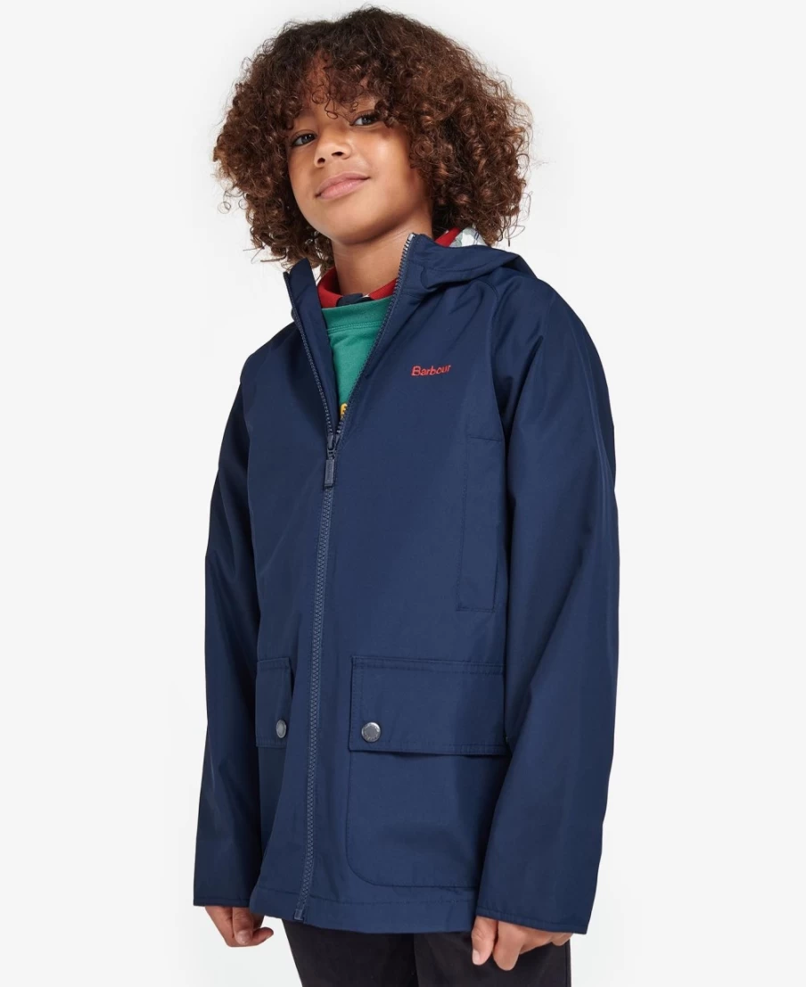 Barbour Boys Classic Navy Hooded Domus Showerproof Jacket - Waterproof Outdoor Coat for Kids