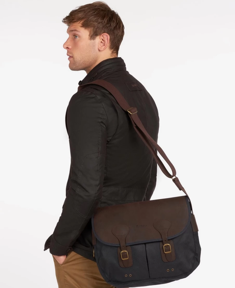Barbour Men's Navy Tarras Waxed Leather Bag
