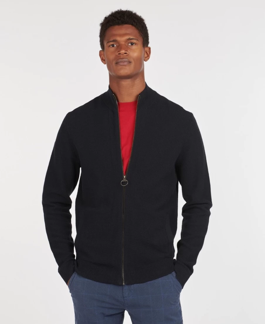 Barbour Men's Abhainn Zip Through Sweater in Grey Marl - Classic Knit Pullover