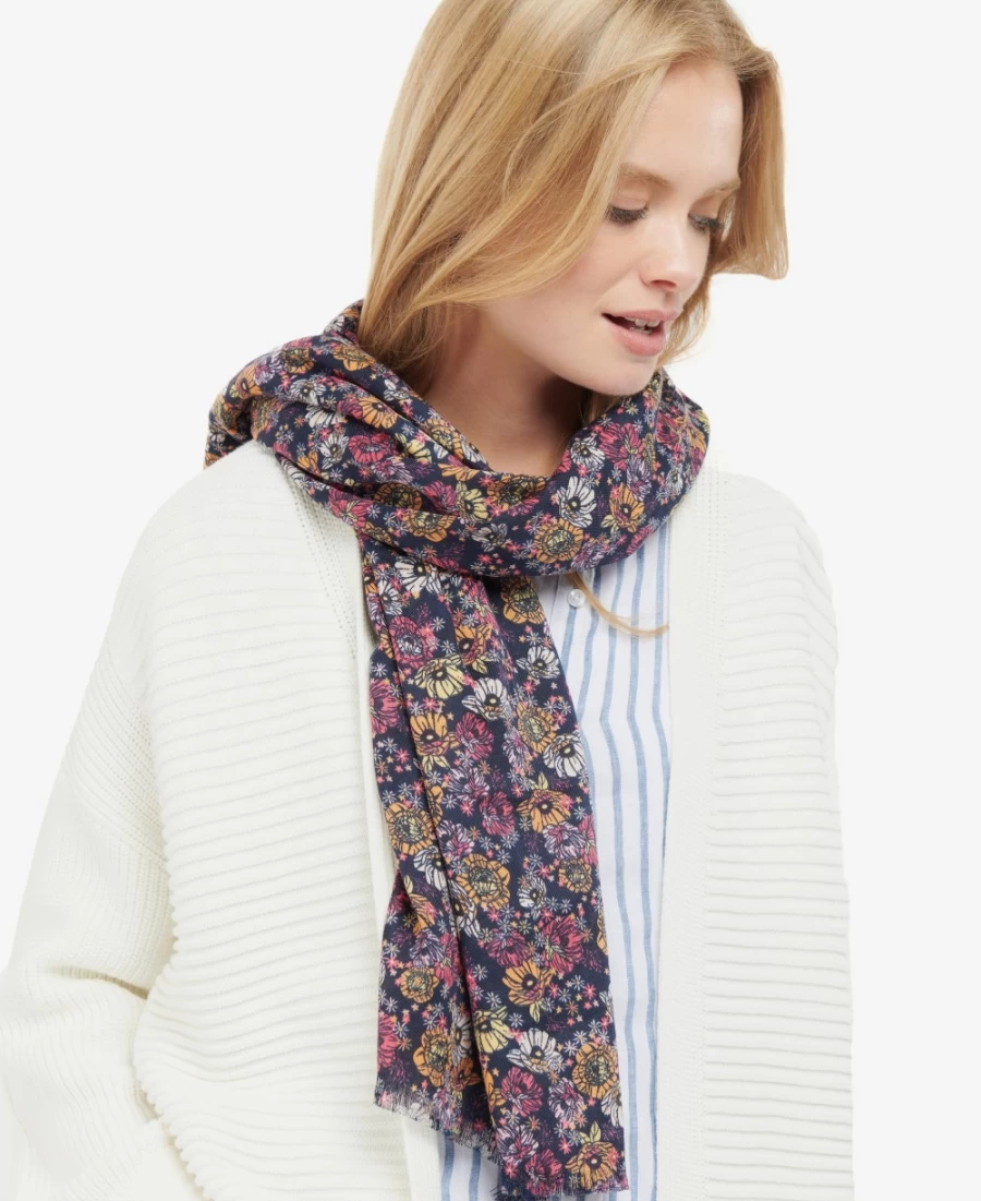 Barbour Womens Classic Multi Floral Print Scarf - Retro Style Fashion Accessory